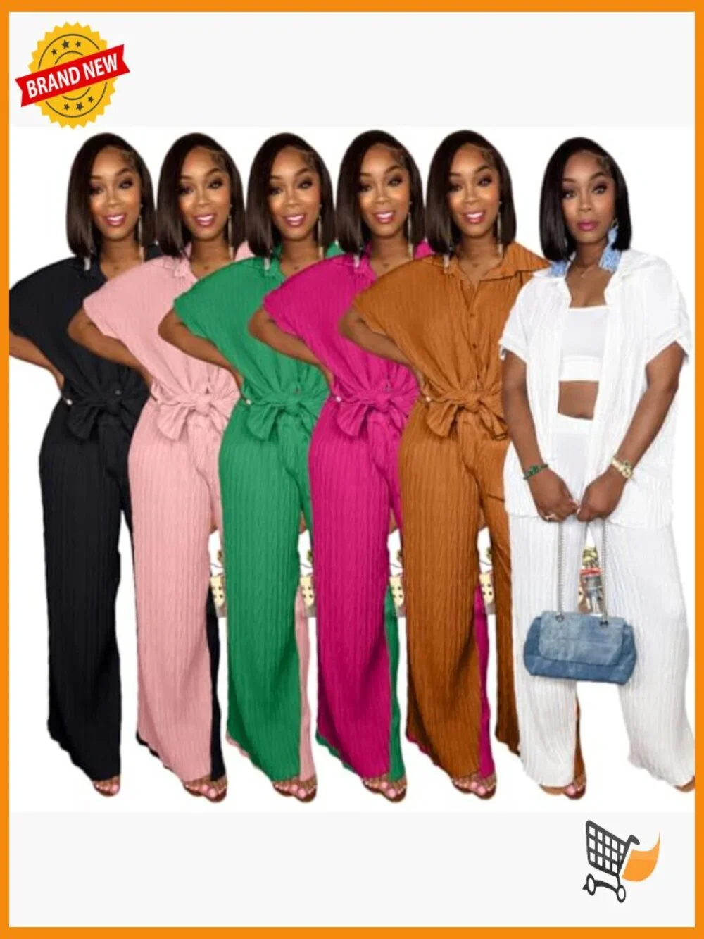 Button Down Shirt and Wide Leg Pants Matching Set Tracksuits Two Piece Outfit